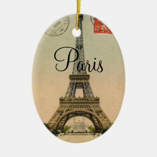 Vintage Postkarte Eiffel-Turm-Paris Frankreich Keramik Ornament