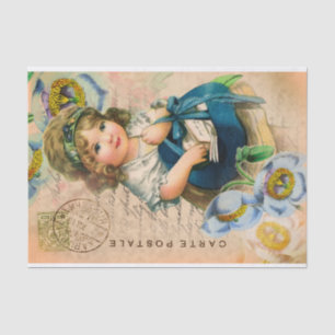 Vintage-Postkarte für Baby-Mädchen mit Decoupage-T Seidenpapier