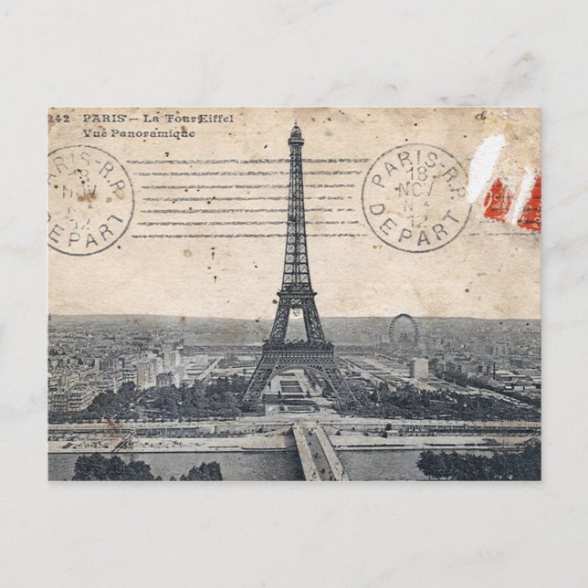 Vintage Postkarte für den Eiffelturm (Vorderseite)