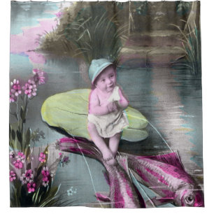 Vintage Postkarte für den französischen April Duschvorhang