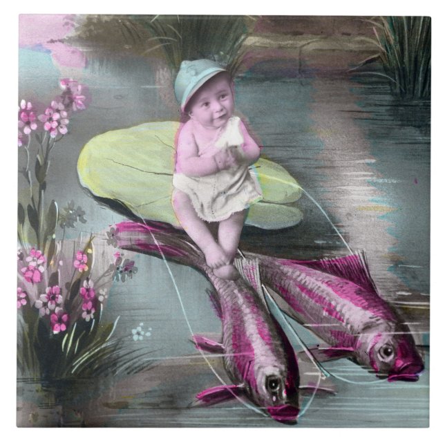 Vintage Postkarte für den französischen April Fliese (Vorderseite)