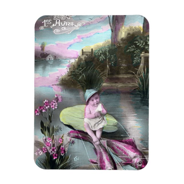 Vintage Postkarte für den französischen April Magnet (Vertikal)