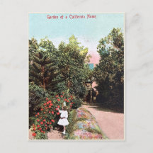 Vintage Postkarte, Girl in California Garden