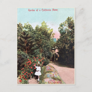 Vintage Postkarte, Girl in California Garden Postkarte