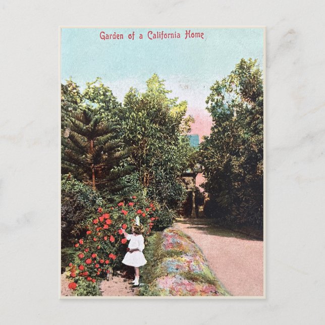 Vintage Postkarte, Girl in California Garden Postkarte (Vorderseite)
