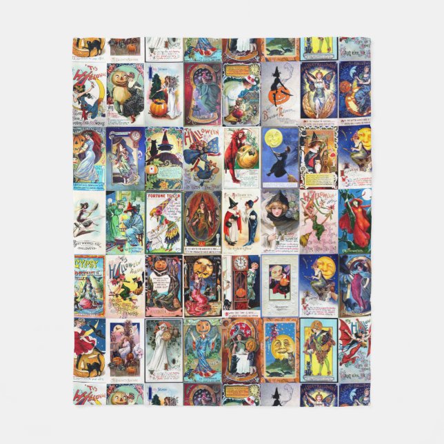 Vintage Postkarte Halloweens Fleecedecke (Vorderseite)