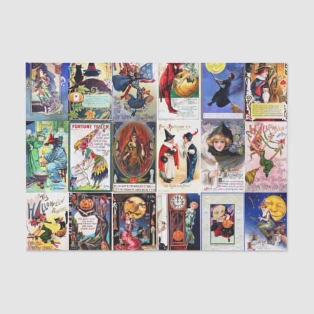 Vintage Postkarte Halloweens Seidenpapier (Vorderseite)