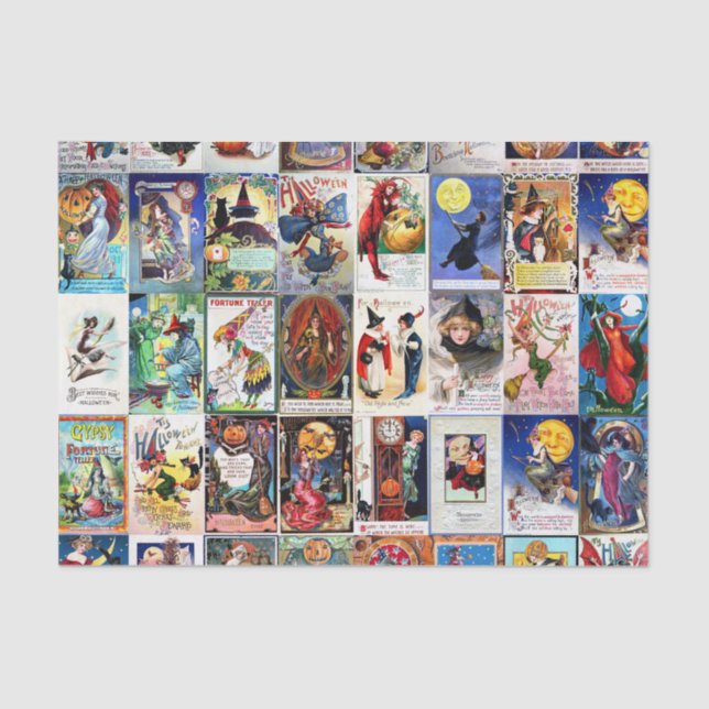 Vintage Postkarte Halloweens Seidenpapier (Vorderseite)