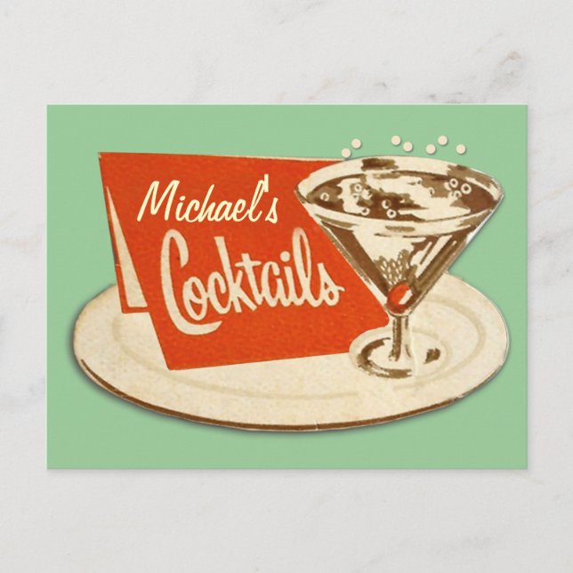 Vintage Postkarte - Martini-Glascocktails (Vorderseite)