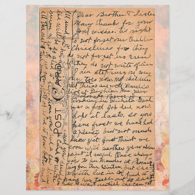 Vintage Postkarte mit alter Schrift (Vorderseite)