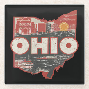 Vintage-Postkarte mit Karte von Ohio, USA Glasuntersetzer