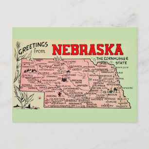 Vintage-Postkarte mit Nebraska-Karte Postkarte