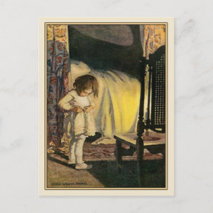 Vintage Postkarte mit Niedlicher Girl Illustration