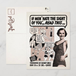 Vintage Postkarte mit schlanker Dame Werbung
