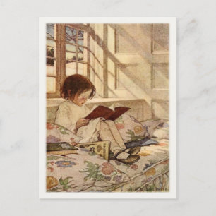 Vintage Postkarte mit Sweet Girl Reading