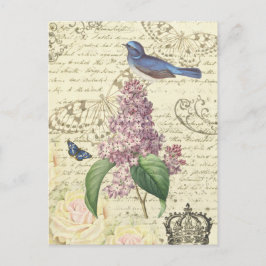 Vintage Postkarte mit Vogel und Lila