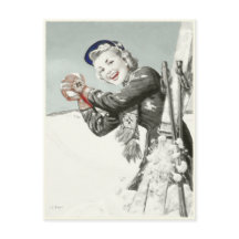 Vintage Postkarte mit Winter-Ferien-Druck