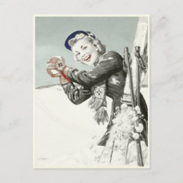 Vintage Postkarte mit Winter-Ferien-Druck