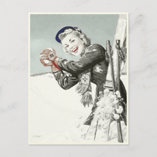 Vintage Postkarte mit Winter-Ferien-Druck (Vorderseite)