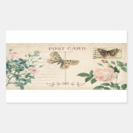 Vintage Postkarte Rosa Rose & Butterfly Scrapbook Rechteckiger Aufkleber