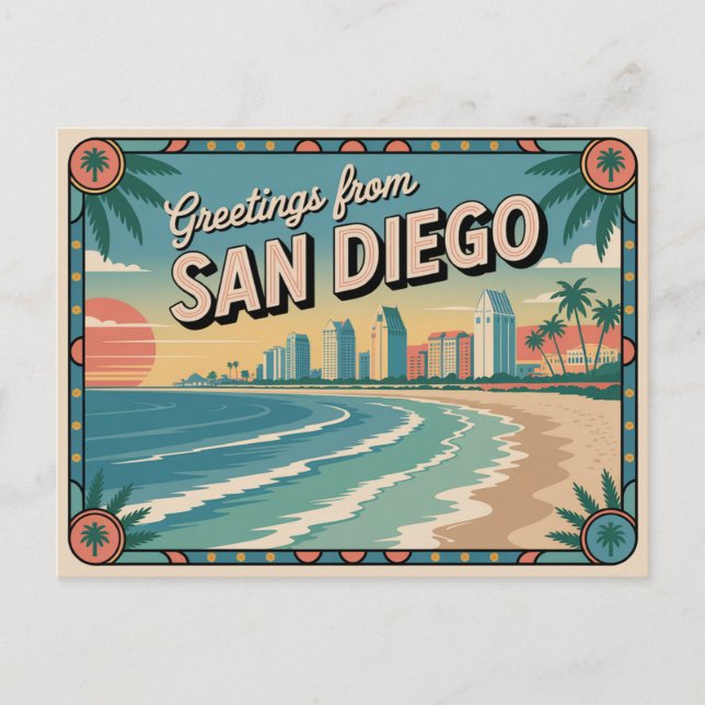 Vintage Postkarte San Diego | Grüße aus (Vorderseite)