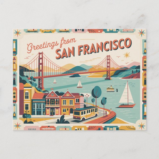 Vintage Postkarte San Francisco | Grüße aus (Vorderseite)