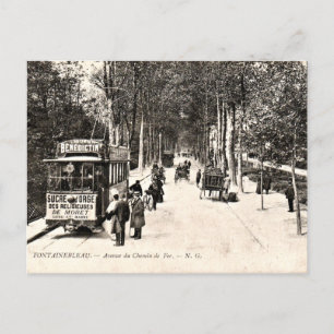 Vintage Postkarte, Straßenbahn in Fontainbleau Postkarte