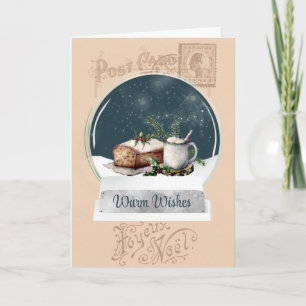 Vintage-Postkarte und Bäckerei-Schneekugel Weihnac Karte