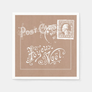 Vintage Postkarte White über Kraft Weihnachten Serviette