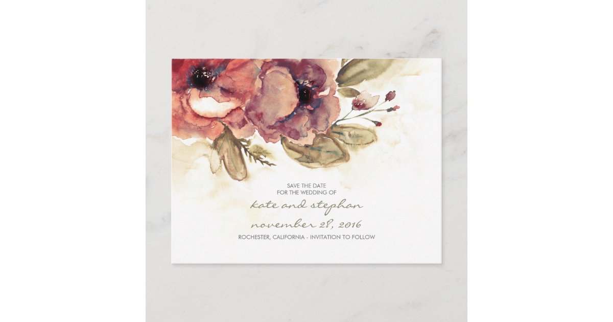 Vintage Postkarten Blumen Watercolor Save The Date Zazzle At