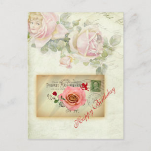Vintage-Postkarten-Collage rosa Rosen und Cupid Postkarte