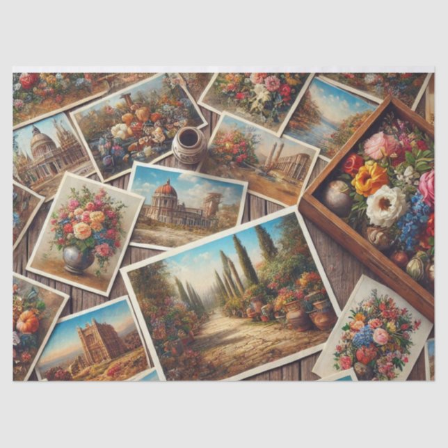 Vintage Postkarten Entpackte Papiere Seidenpapier (Vorderseite)