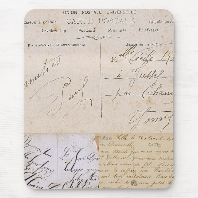 Vintage Postkarten-Handschrift Mousepad (Vorne)