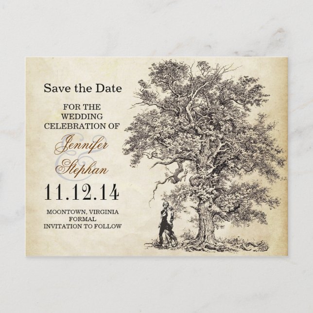 Vintage Postkarten mit alten Bäumen Save the Date (Vorderseite)