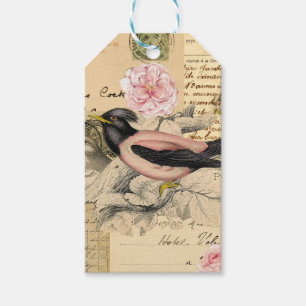 Vintage-Postkarten-Vogel-Collage-Schmalbuch Geschenkanhänger