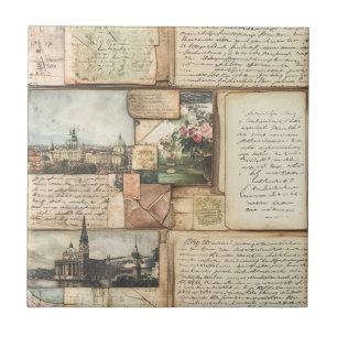 Vintage PostkartenCollage mit europäischen Briefen Fliese