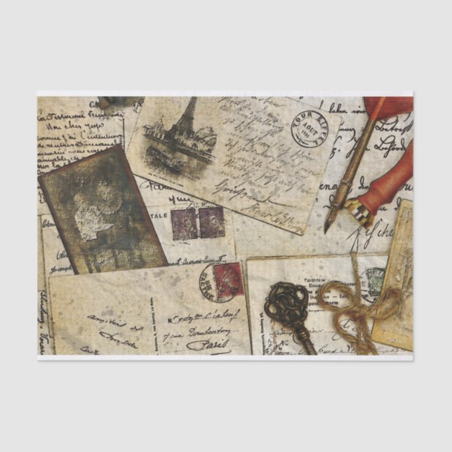 Vintage Postkartendekoutierung Seidenpapier (Vorderseite)