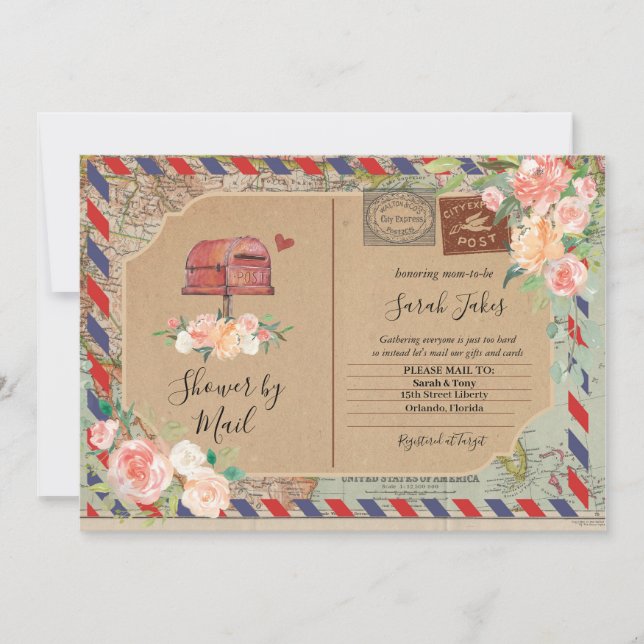 Vintage Postkartendusche von Mail Baby Shower Einladung (Vorderseite)