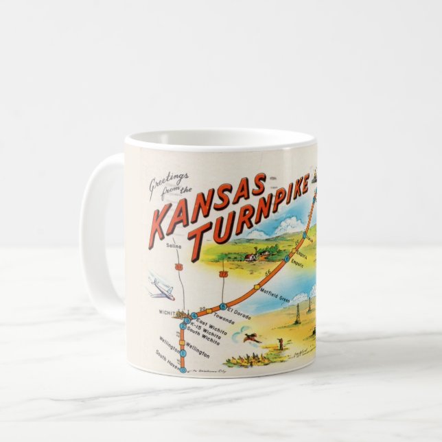 Vintage Postkartenkarte Kansas, die Turnpike-Tasse Kaffeetasse (Vorderseite Links)