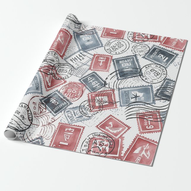 Vintage-Poststempel-Collage-Muster (1) Geschenkpapier (Ungerollt)