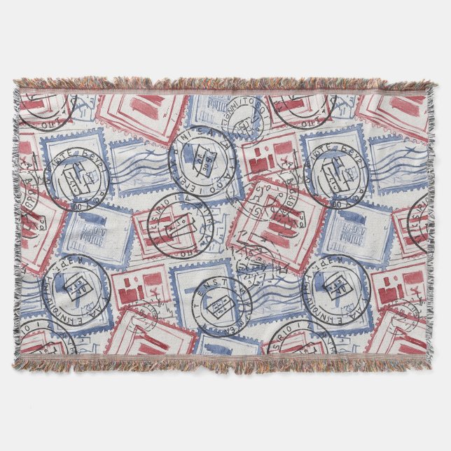 Vintage-Poststempel-Collage-Muster (2) Decke (Vorderseite)