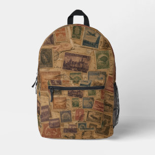 Vintage-Postwertzeichen-Philatelie-Ephemera Bedruckter Rucksack