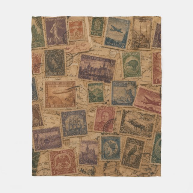 Vintage-Postwertzeichen philatelische Ephemera Fleecedecke (Vorderseite)