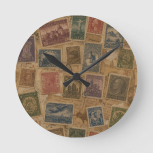 Vintage-Postwertzeichen philatelische Ephemera Runde Wanduhr