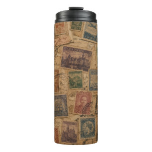 Vintage-Postwertzeichen philatelische Ephemera Thermosbecher