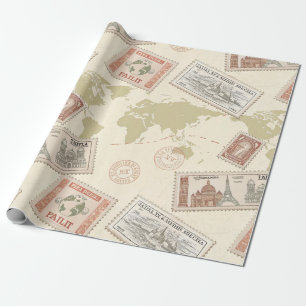 Vintage-Postwertzeichen-Weltkarte Reise (1) Geschenkpapier