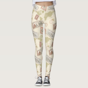 Vintage-Postwertzeichen-Weltkarte-Reise (1) Leggings