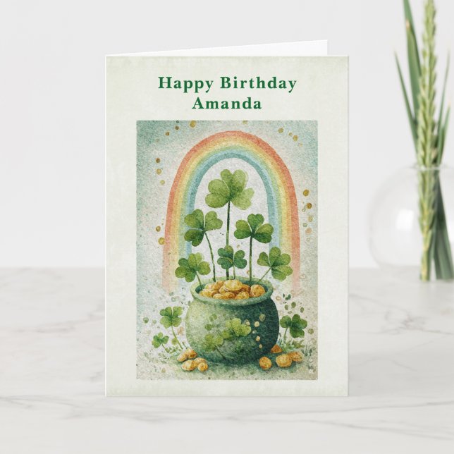 Vintage Pot of Gold and Rainbow Birthday Karte (Vorderseite)