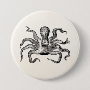 Vintage Poulpe Krake - Kopffüßer-Schablone Button