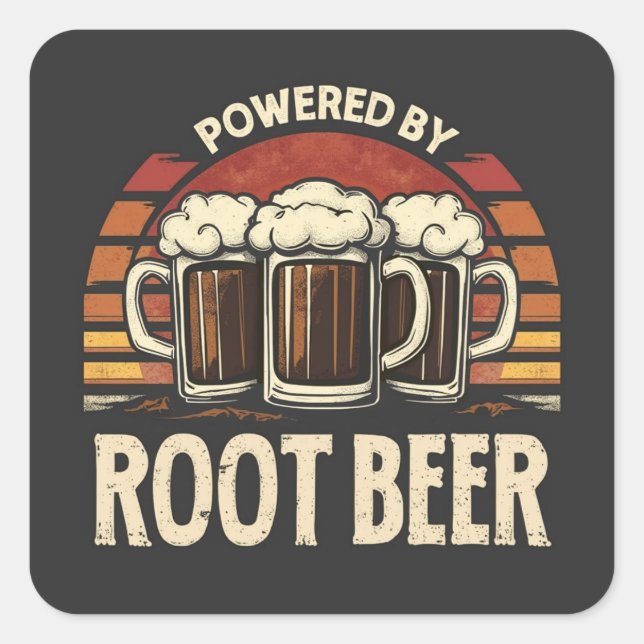 Vintage Powered By Root Beer Lustiges Trinken Quadratischer Aufkleber (Vorderseite)